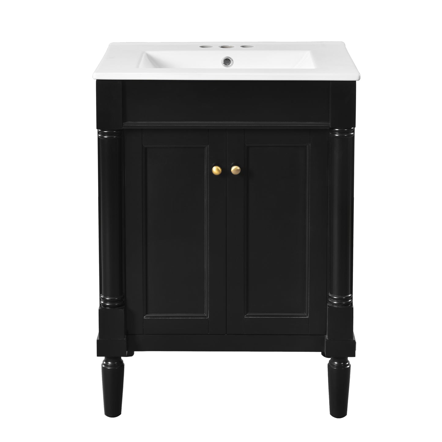 VanityFus 24-in Black Bathroom Vanity Single Sink Combo with Ceramic Top Undermount 2 Soft Close Doors