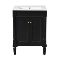 VanityFus 24-in Black Bathroom Vanity Single Sink Combo with Ceramic Top Undermount 2 Soft Close Doors