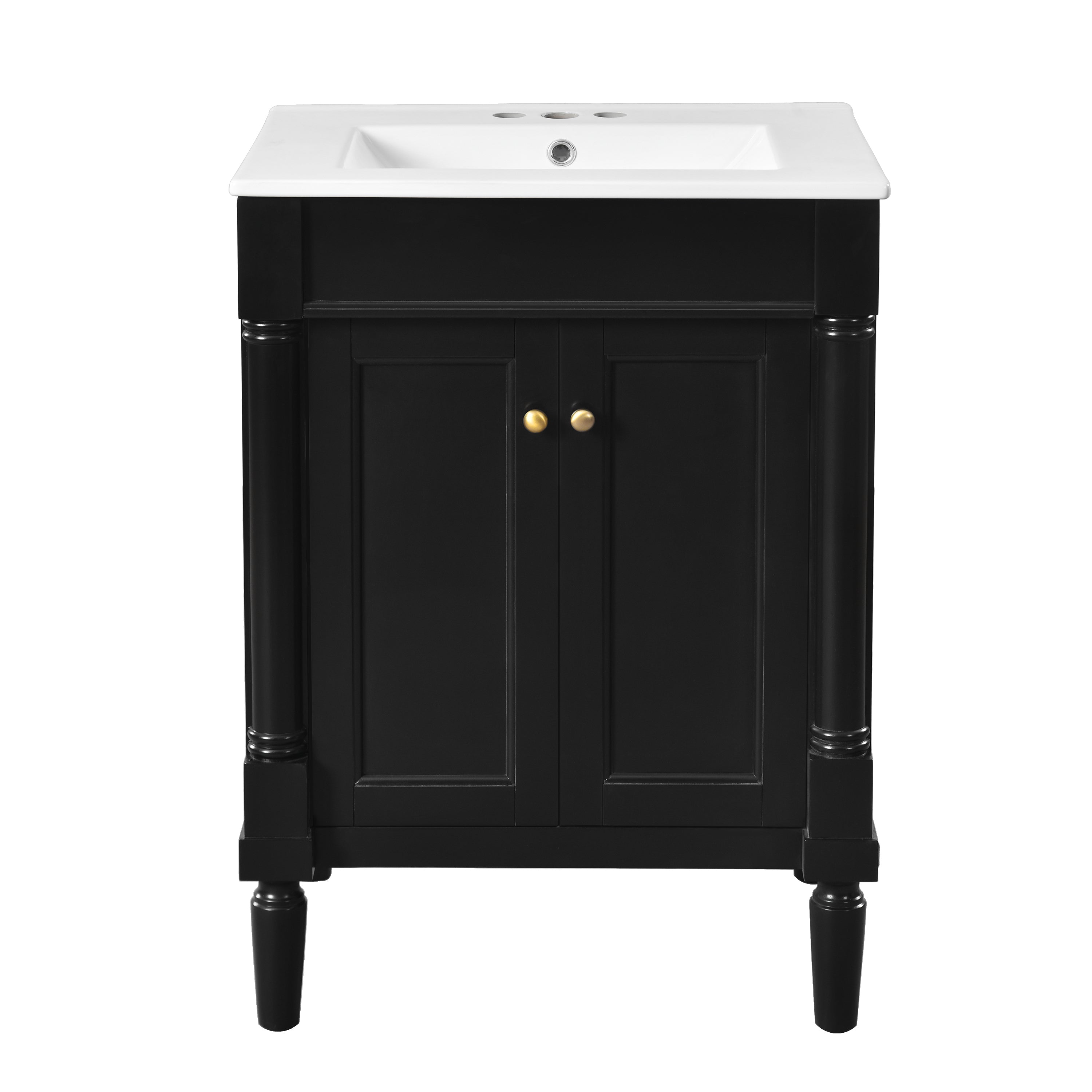 VanityFus 24-in Black Bathroom Vanity Single Sink Combo with Ceramic Top Undermount 2 Soft Close Doors