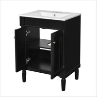 VanityFus 24-in Black Bathroom Vanity Single Sink Combo with Ceramic Top Undermount 2 Soft Close Doors