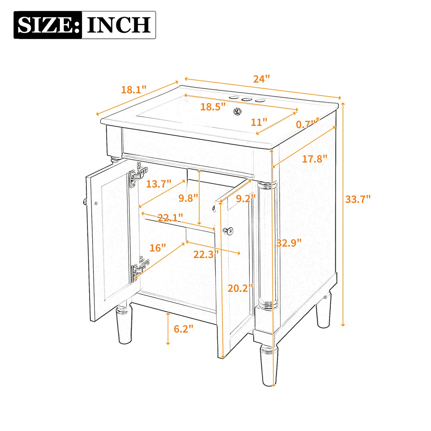 VanityFus 24-in Black Bathroom Vanity Single Sink Combo with Ceramic Top Undermount 2 Soft Close Doors