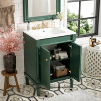 VanityFus 24-in Green Bathroom Vanity Single Sink Combo with Ceramic Top Undermount 2 Soft Close Doors