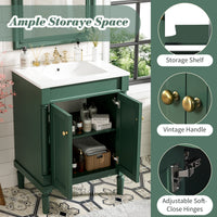 VanityFus 24-in Green Bathroom Vanity Single Sink Combo with Ceramic Top Undermount 2 Soft Close Doors
