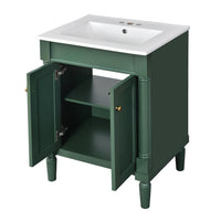 VanityFus 24-in Green Bathroom Vanity Single Sink Combo with Ceramic Top Undermount 2 Soft Close Doors