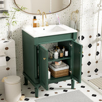 VanityFus 24-in Green Bathroom Vanity Single Sink Combo with Ceramic Top Undermount 2 Soft Close Doors
