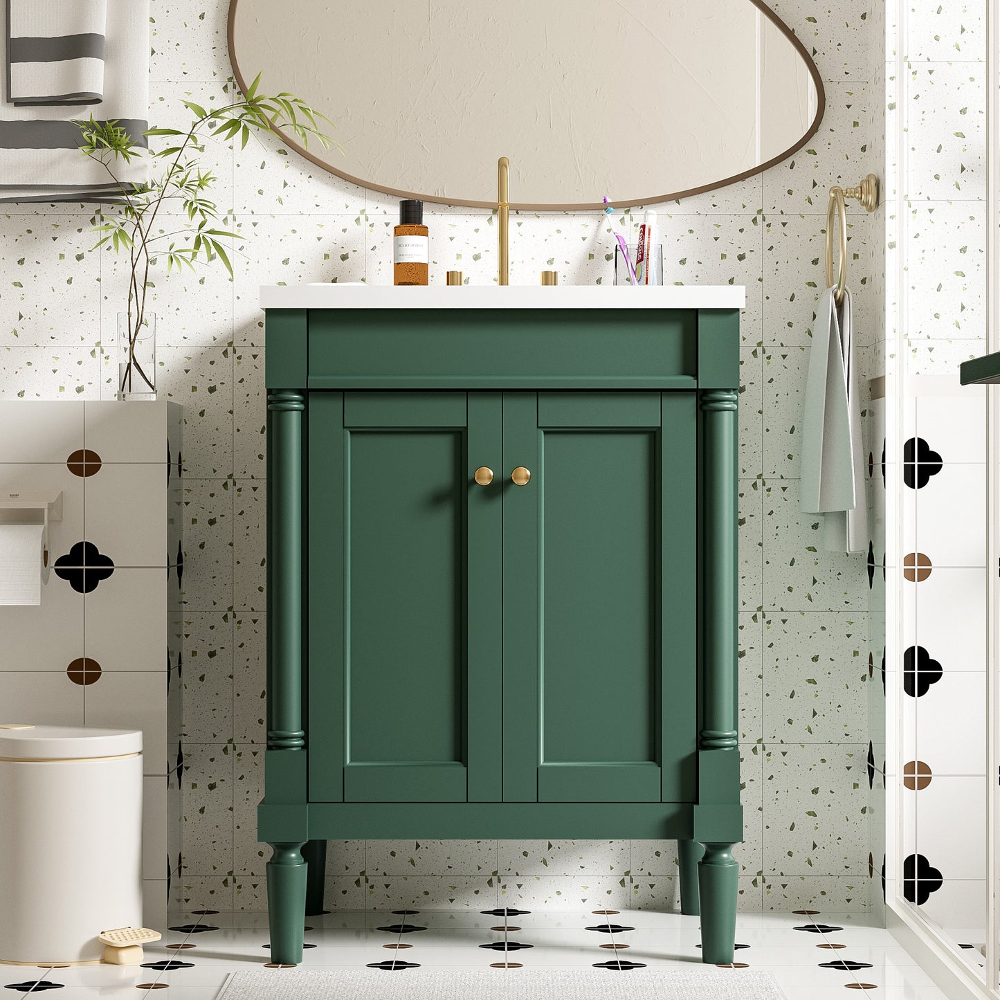 VanityFus 24-in Green Bathroom Vanity Single Sink Combo with Ceramic Top Undermount 2 Soft Close Doors