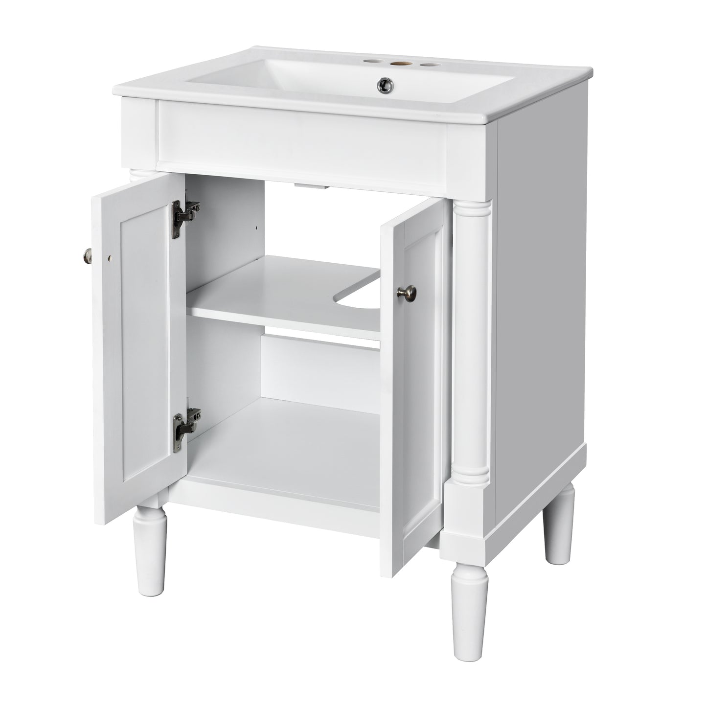 VanityFus 24-in White Bathroom Vanity Single Sink Combo with Ceramic Top Undermount 2 Soft Close Doors