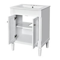 VanityFus 24-in White Bathroom Vanity Single Sink Combo with Ceramic Top Undermount 2 Soft Close Doors