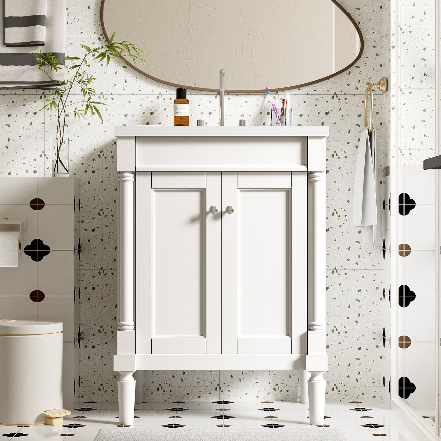 VanityFus 24-in White Bathroom Vanity Single Sink Combo with Ceramic Top Undermount 2 Soft Close Doors