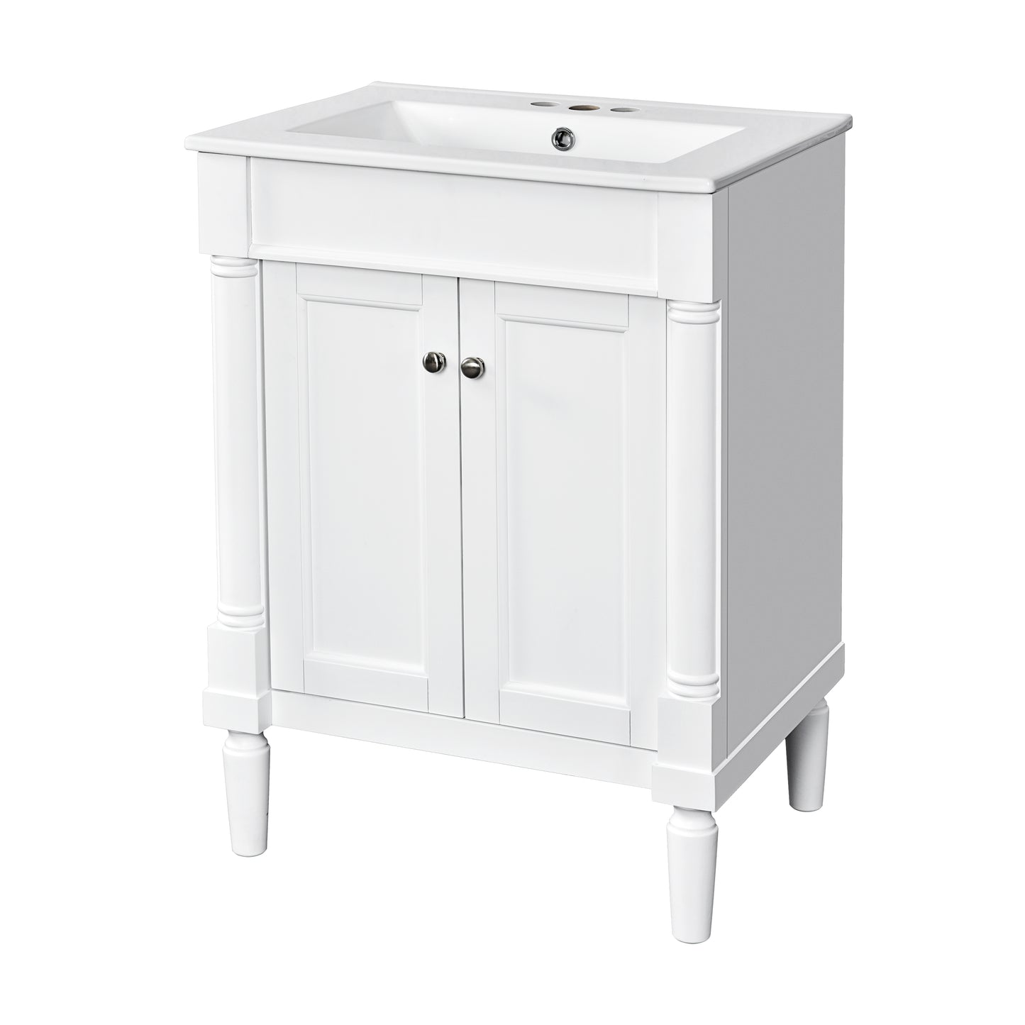 VanityFus 24-in White Bathroom Vanity Single Sink Combo with Ceramic Top Undermount 2 Soft Close Doors