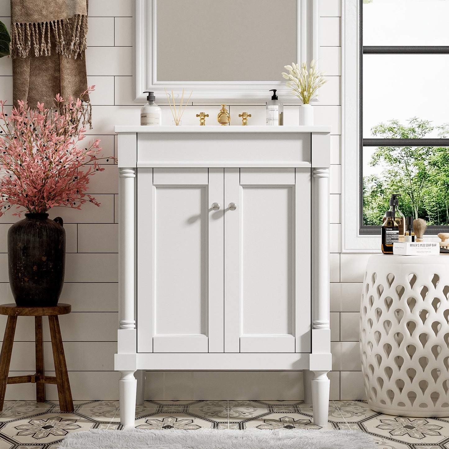 VanityFus 24-in White Bathroom Vanity Single Sink Combo with Ceramic Top Undermount 2 Soft Close Doors
