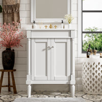 VanityFus 24-in White Bathroom Vanity Single Sink Combo with Ceramic Top Undermount 2 Soft Close Doors