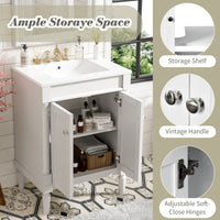 VanityFus 24-in White Bathroom Vanity Single Sink Combo with Ceramic Top Undermount 2 Soft Close Doors