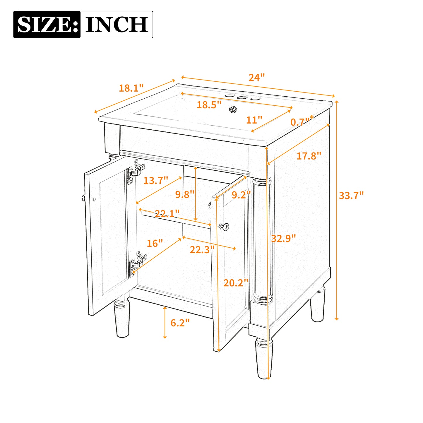 VanityFus 24-in White Bathroom Vanity Single Sink Combo with Ceramic Top Undermount 2 Soft Close Doors