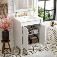 VanityFus 24-in White Bathroom Vanity Single Sink Combo with Ceramic Top Undermount 2 Soft Close Doors
