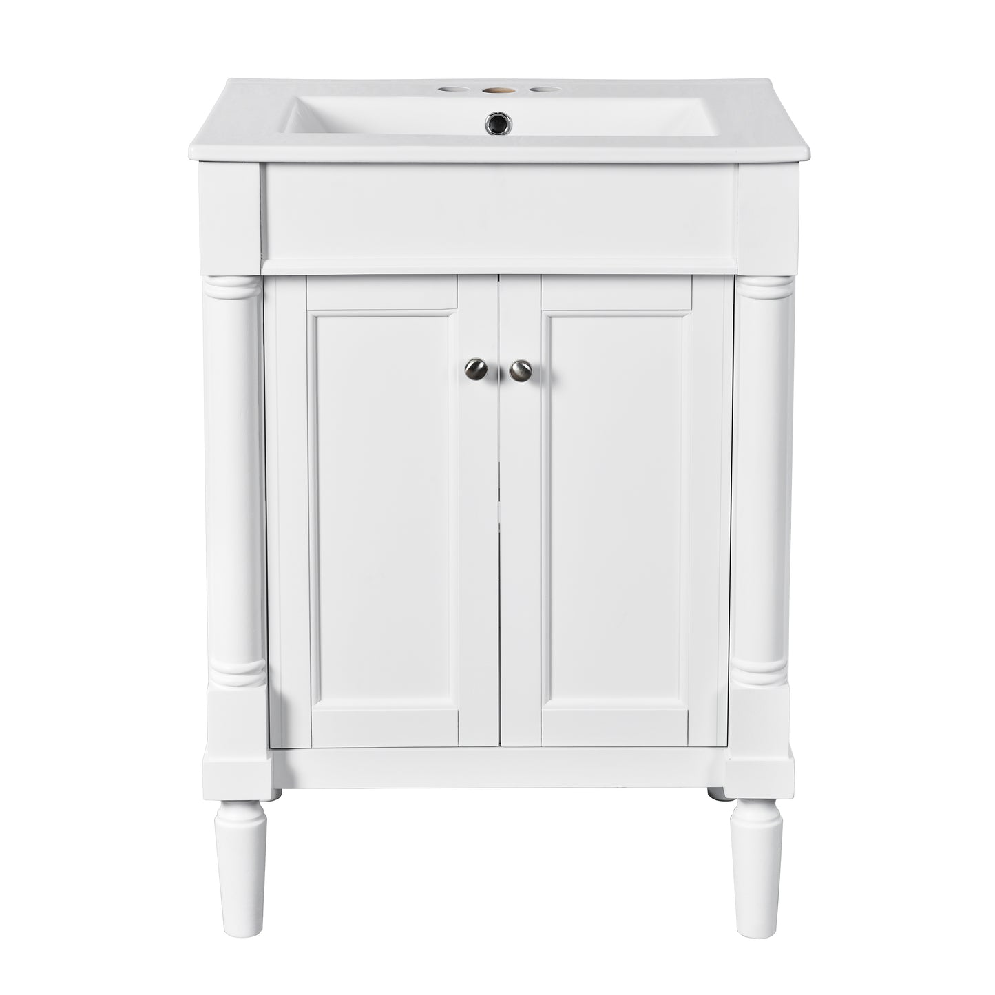 VanityFus 24-in White Bathroom Vanity Single Sink Combo with Ceramic Top Undermount 2 Soft Close Doors