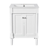 VanityFus 24-in White Bathroom Vanity Single Sink Combo with Ceramic Top Undermount 2 Soft Close Doors