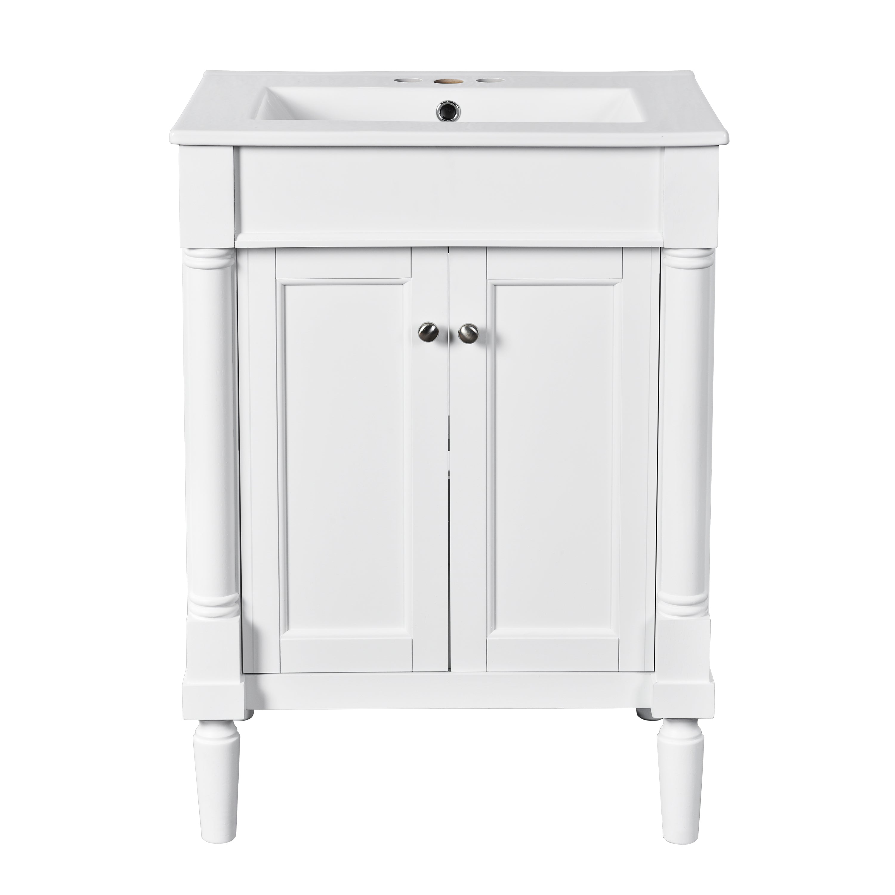 VanityFus 24-in White Bathroom Vanity Single Sink Combo with Ceramic Top Undermount 2 Soft Close Doors