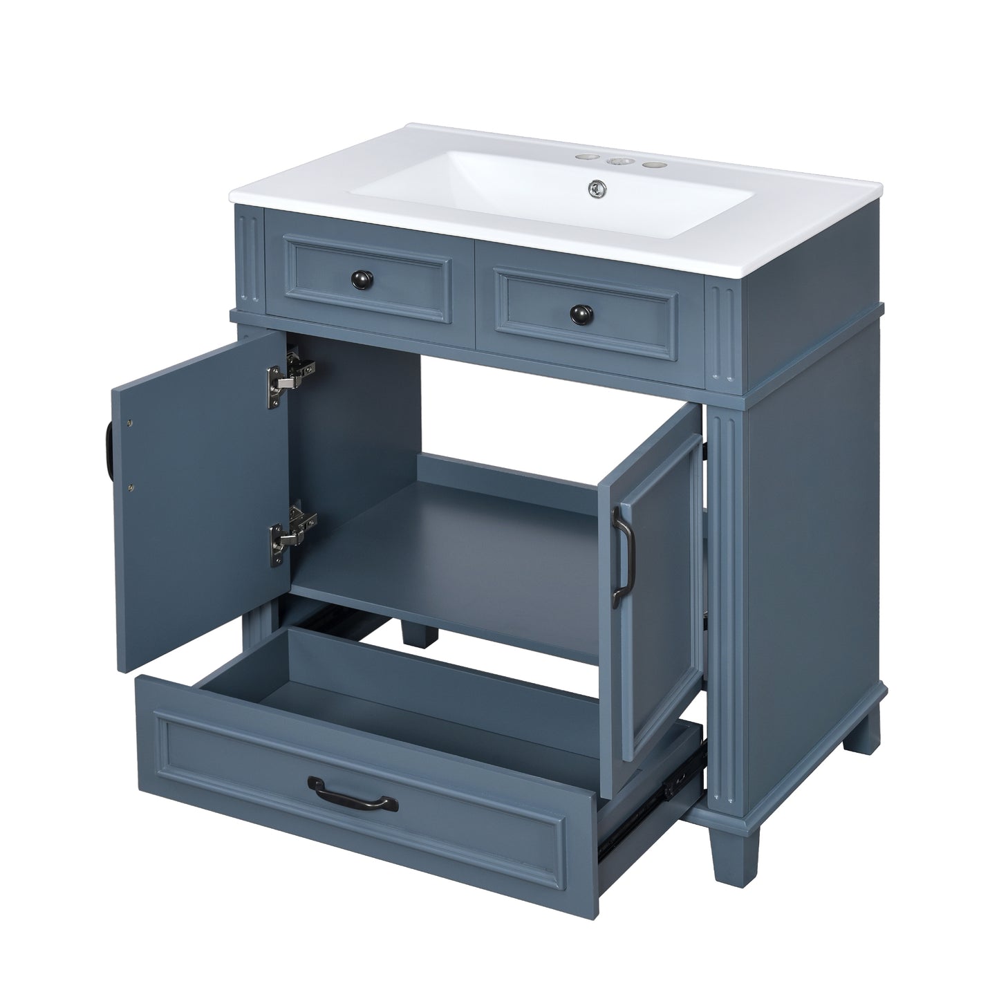 VanityFus 29.37-in Blue Bathroom Vanity Single Sink Combo with Ceramic Top Undermount 2 Soft Close Doors 1 Drawer