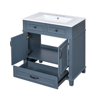 VanityFus 29.37-in Blue Bathroom Vanity Single Sink Combo with Ceramic Top Undermount 2 Soft Close Doors 1 Drawer