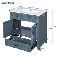 VanityFus 29.37-in Blue Bathroom Vanity Single Sink Combo with Ceramic Top Undermount 2 Soft Close Doors 1 Drawer