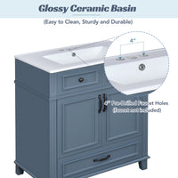 VanityFus 29.37-in Blue Bathroom Vanity Single Sink Combo with Ceramic Top Undermount 2 Soft Close Doors 1 Drawer