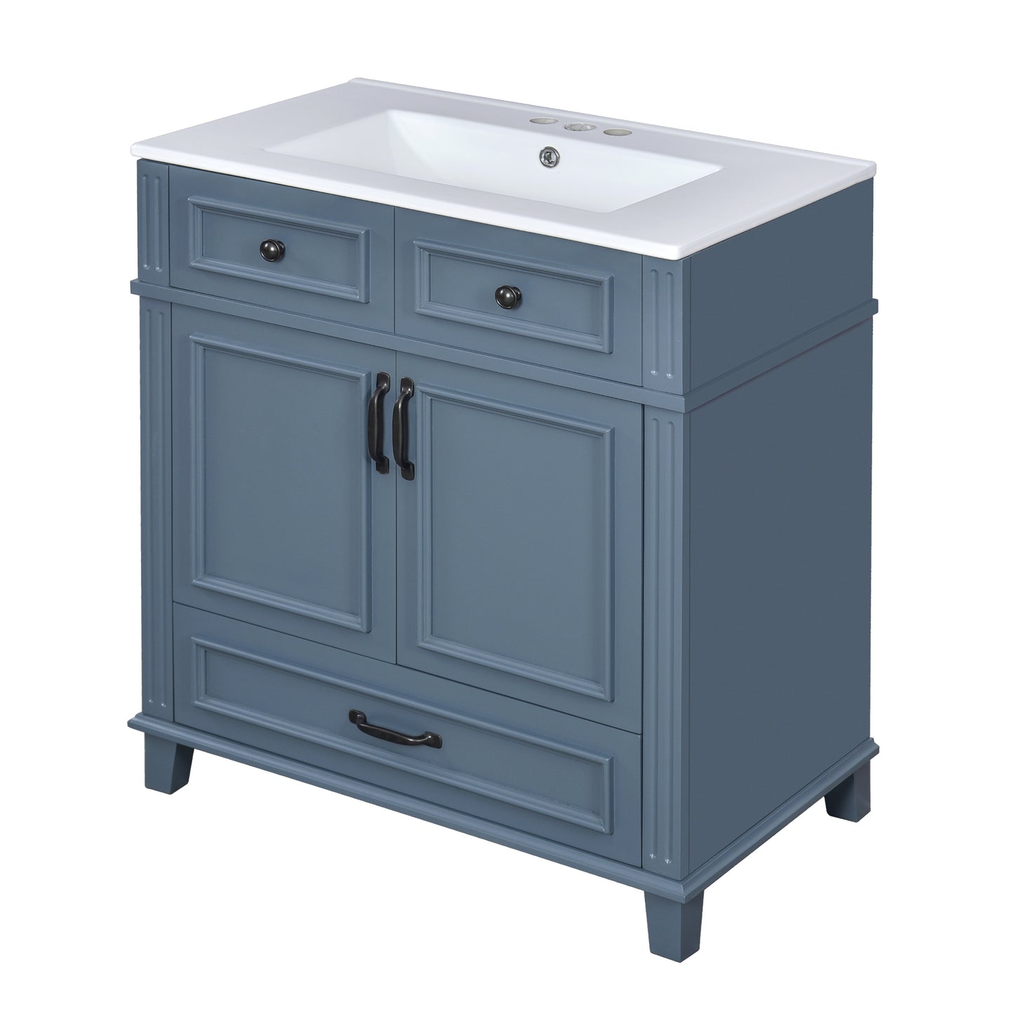 VanityFus 29.37-in Blue Bathroom Vanity Single Sink Combo with Ceramic Top Undermount 2 Soft Close Doors 1 Drawer