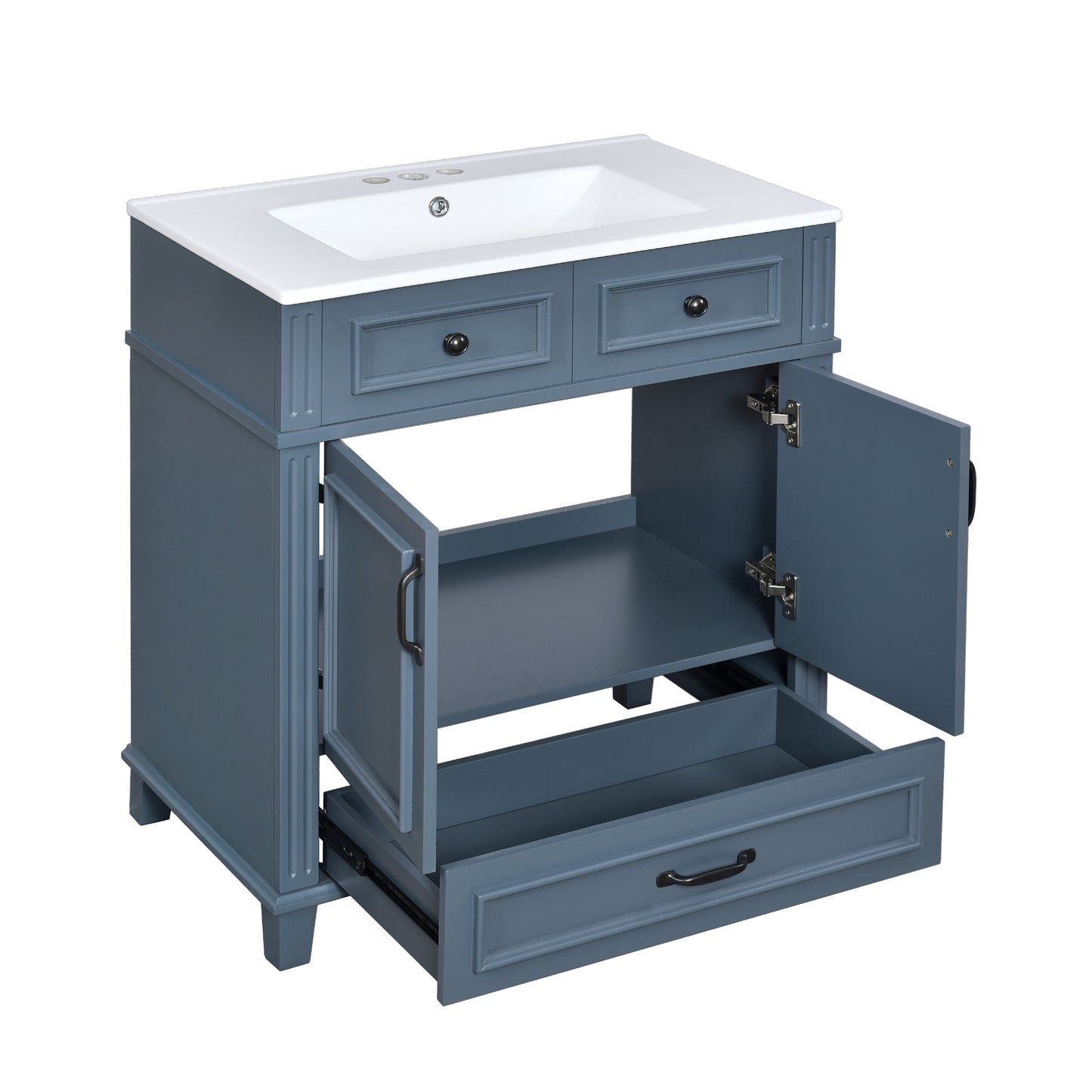 VanityFus 29.37-in Blue Bathroom Vanity Single Sink Combo with Ceramic Top Undermount 2 Soft Close Doors 1 Drawer