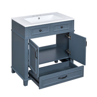 VanityFus 29.37-in Blue Bathroom Vanity Single Sink Combo with Ceramic Top Undermount 2 Soft Close Doors 1 Drawer