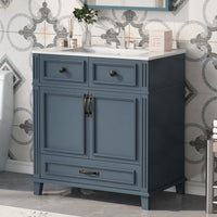 VanityFus 29.37-in Blue Bathroom Vanity Single Sink Combo with Ceramic Top Undermount 2 Soft Close Doors 1 Drawer
