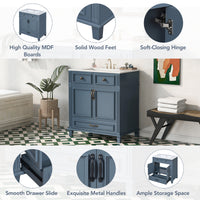 VanityFus 29.37-in Blue Bathroom Vanity Single Sink Combo with Ceramic Top Undermount 2 Soft Close Doors 1 Drawer