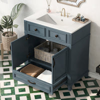 VanityFus 29.37-in Blue Bathroom Vanity Single Sink Combo with Ceramic Top Undermount 2 Soft Close Doors 1 Drawer
