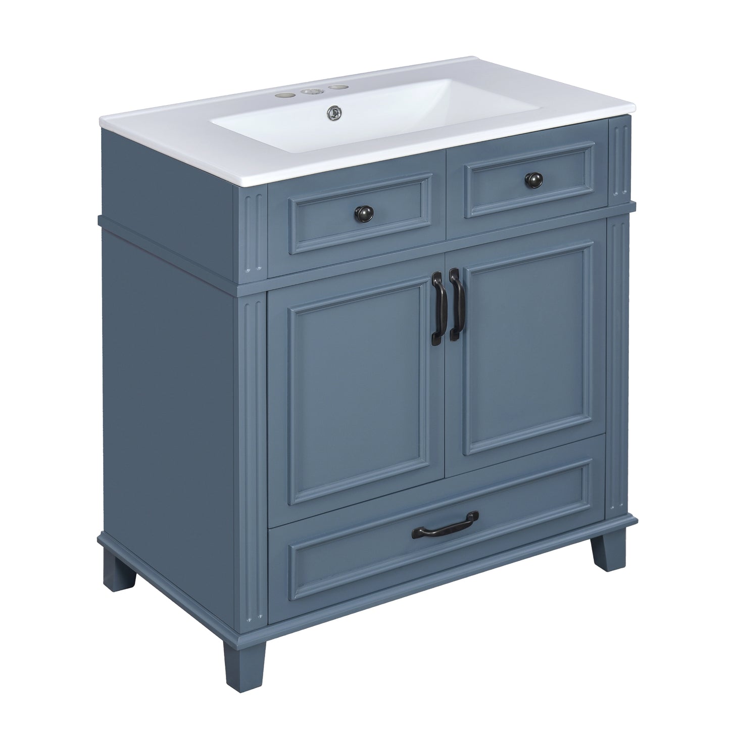 VanityFus 29.37-in Blue Bathroom Vanity Single Sink Combo with Ceramic Top Undermount 2 Soft Close Doors 1 Drawer