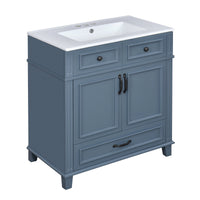 VanityFus 29.37-in Blue Bathroom Vanity Single Sink Combo with Ceramic Top Undermount 2 Soft Close Doors 1 Drawer