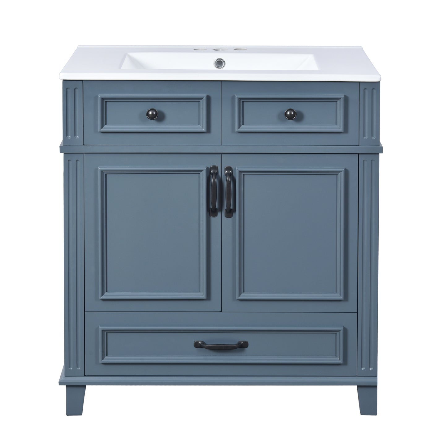 VanityFus 29.37-in Blue Bathroom Vanity Single Sink Combo with Ceramic Top Undermount 2 Soft Close Doors 1 Drawer