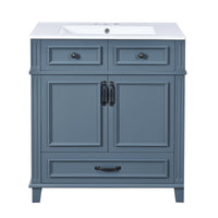 VanityFus 29.37-in Blue Bathroom Vanity Single Sink Combo with Ceramic Top Undermount 2 Soft Close Doors 1 Drawer
