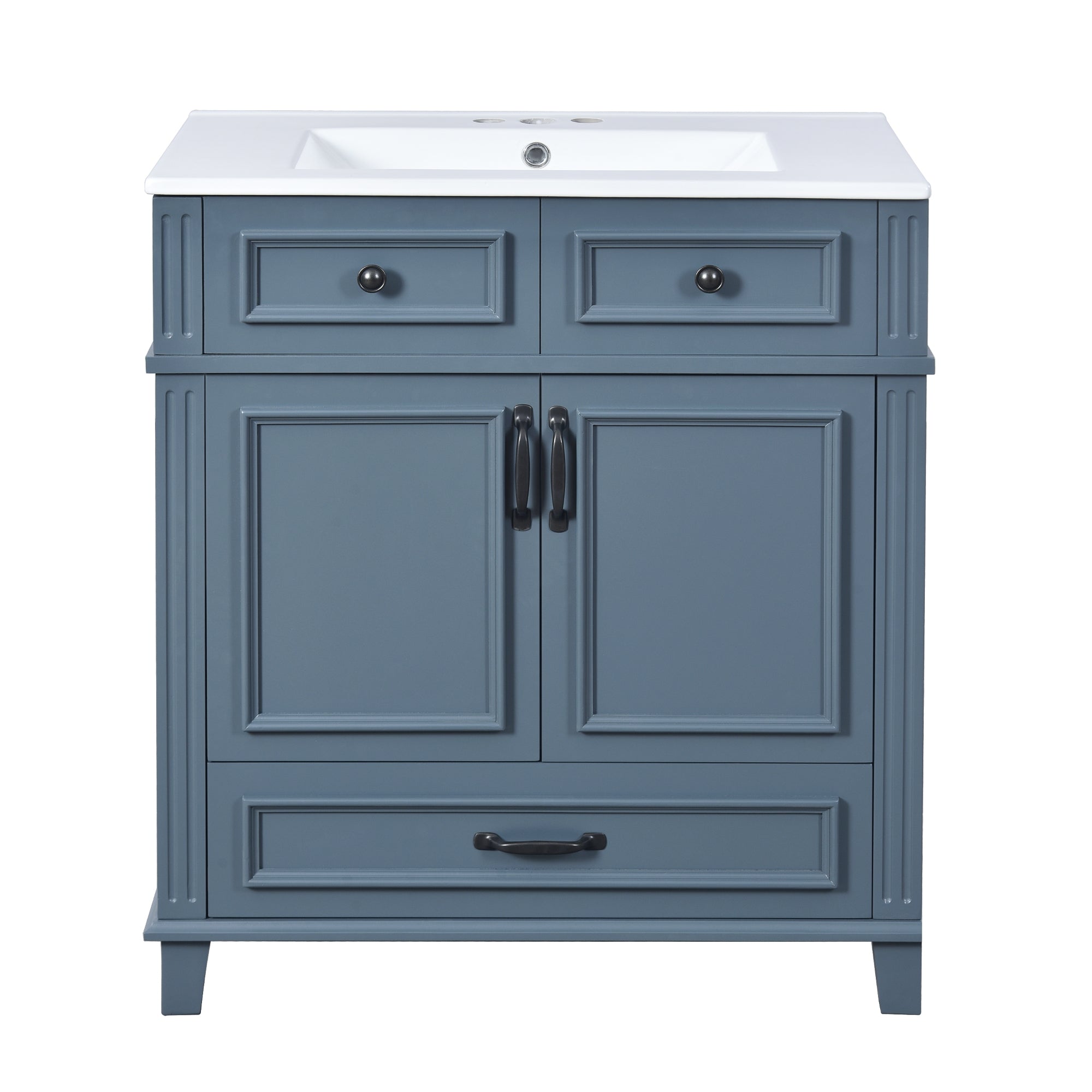 VanityFus 29.37-in Blue Bathroom Vanity Single Sink Combo with Ceramic Top Undermount 2 Soft Close Doors 1 Drawer