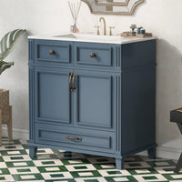 VanityFus 29.37-in Blue Bathroom Vanity Single Sink Combo with Ceramic Top Undermount 2 Soft Close Doors 1 Drawer
