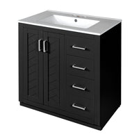 VanityFus 30-in Black Bathroom Vanity Single Sink Combo with Ceramic Top Undermount 2 Soft Close Doors 3 Drawers
