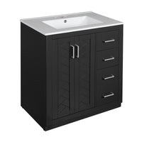 VanityFus 30-in Black Bathroom Vanity Single Sink Combo with Ceramic Top Undermount 2 Soft Close Doors 3 Drawers