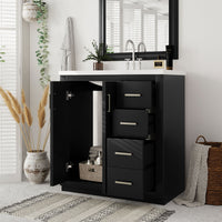 VanityFus 30-in Black Bathroom Vanity Single Sink Combo with Ceramic Top Undermount 2 Soft Close Doors 3 Drawers