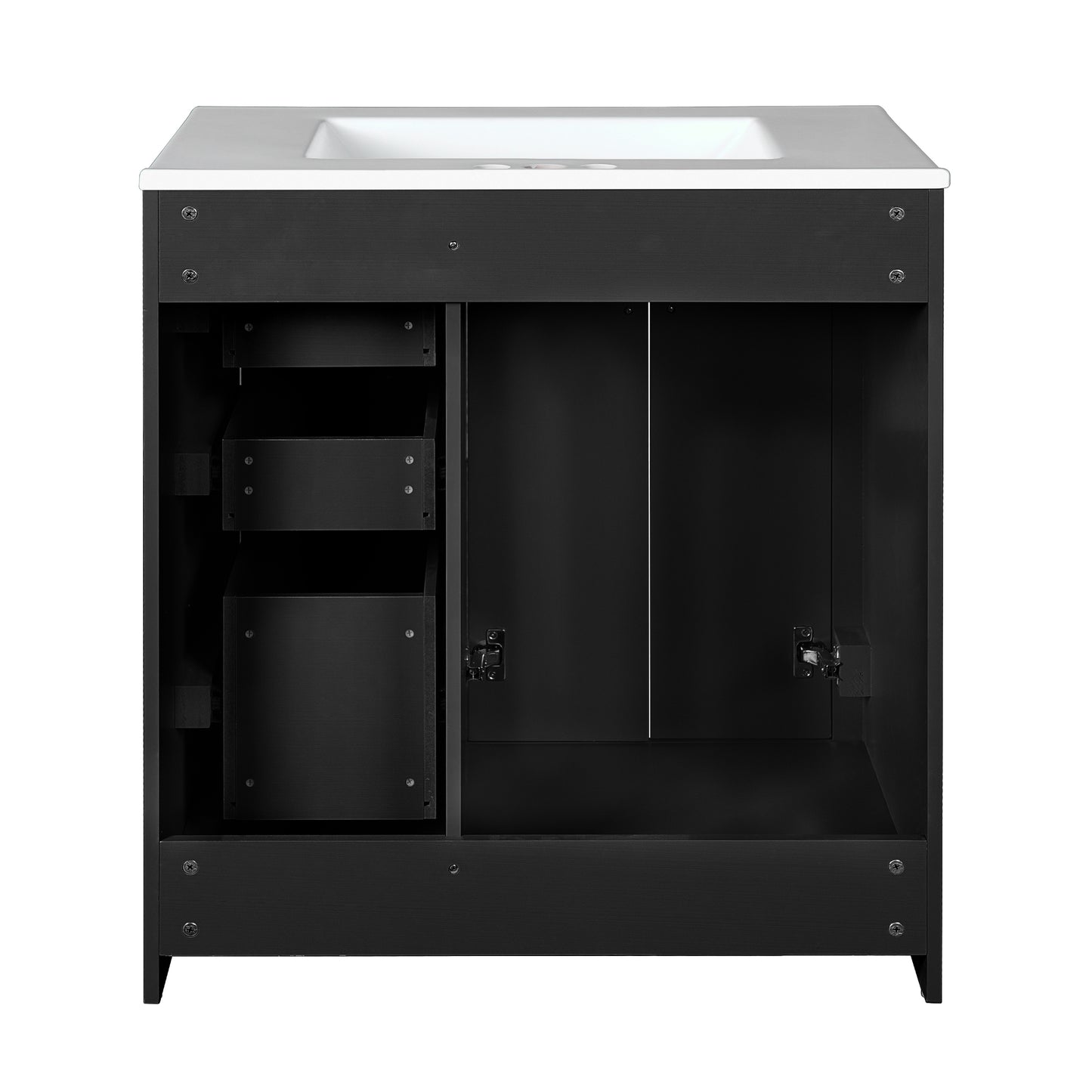 VanityFus 30-in Black Bathroom Vanity Single Sink Combo with Ceramic Top Undermount 2 Soft Close Doors 3 Drawers