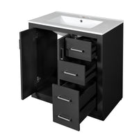 VanityFus 30-in Black Bathroom Vanity Single Sink Combo with Ceramic Top Undermount 2 Soft Close Doors 3 Drawers