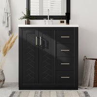 VanityFus 30-in Black Bathroom Vanity Single Sink Combo with Ceramic Top Undermount 2 Soft Close Doors 3 Drawers