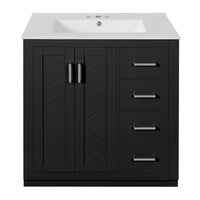 VanityFus 30-in Black Bathroom Vanity Single Sink Combo with Ceramic Top Undermount 2 Soft Close Doors 3 Drawers