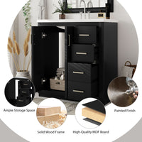 VanityFus 30-in Black Bathroom Vanity Single Sink Combo with Ceramic Top Undermount 2 Soft Close Doors 3 Drawers