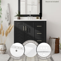 VanityFus 30-in Black Bathroom Vanity Single Sink Combo with Ceramic Top Undermount 2 Soft Close Doors 3 Drawers