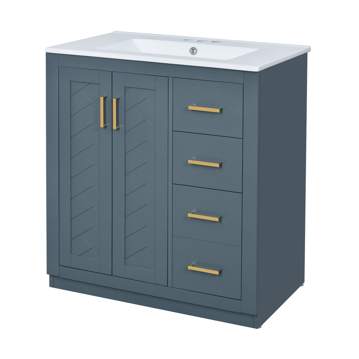 VanityFus 30-in Blue Bathroom Vanity Single Sink Combo with Ceramic Top Undermount 2 Soft Close Doors 3 Drawers