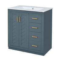VanityFus 30-in Blue Bathroom Vanity Single Sink Combo with Ceramic Top Undermount 2 Soft Close Doors 3 Drawers