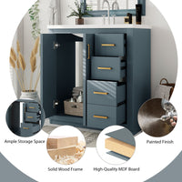 VanityFus 30-in Blue Bathroom Vanity Single Sink Combo with Ceramic Top Undermount 2 Soft Close Doors 3 Drawers